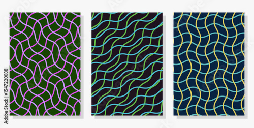 Set of modern, trendy wavy lines vector backdrop illustrations. Aesthetic backgrounds ideas for textile, home decor, template, banner, poster, brochure with retro colors. Vector illustration.