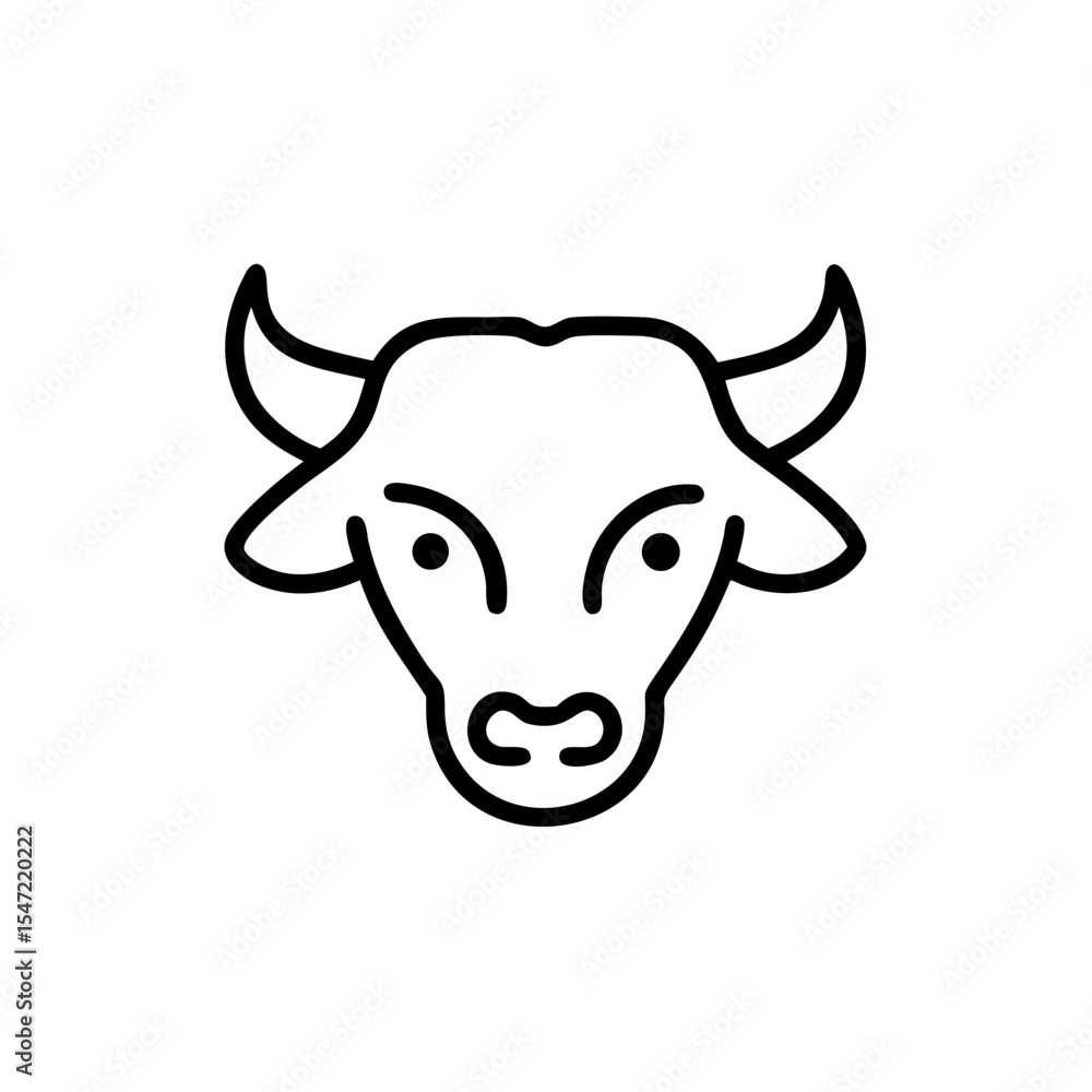 Fototapeta premium Handdrawn Line Art Bull Head Icon Simple Cow Silhouette Graphic Design Element horns