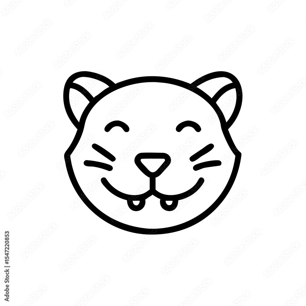 Fototapeta premium Handdrawn Smiling Cat Face Icon Cute Cartoon Animal Head Line Art Simple Design vector