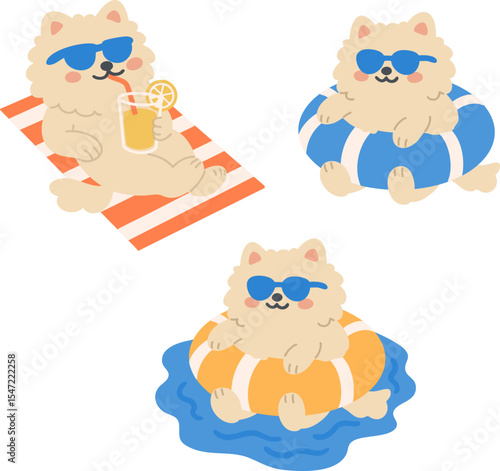 cute summer swimming dog vector character