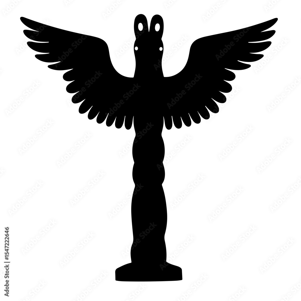 Fototapeta premium Majestic totem pole silhouette against white background, Alaskan heritage