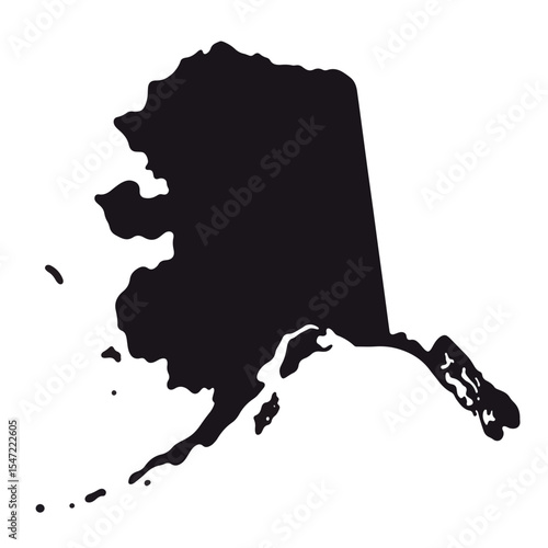 Silhouette of Alaska map in black on white background, state symbolism