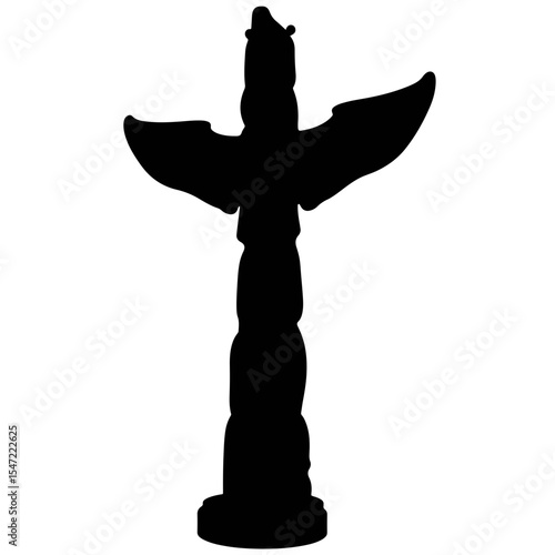 Silhouette of an Alaskan totem pole on white background, cultural symbolism