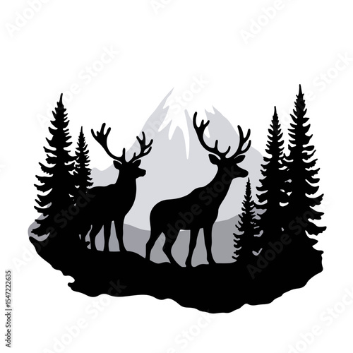 Majestic deer silhouettes amidst Alaskan landscape, nature's beauty