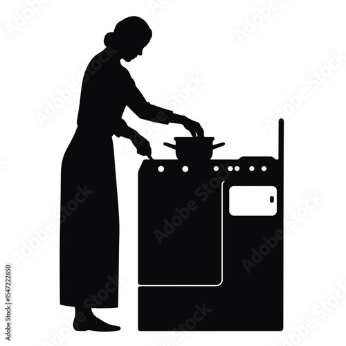 Silhouette of a person cooking on a stove, culinary artistry