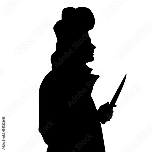 Chef silhouette holding knife on white background, culinary creativity