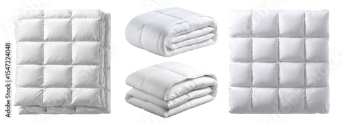White quilted blankets, folded and unfolded.  Perfect for cozy bedrooms.