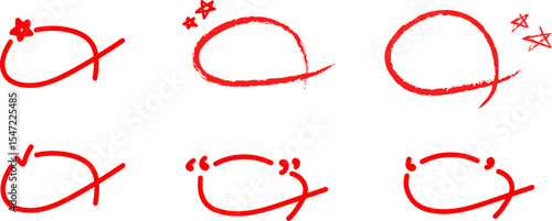 red circle brush stroke marker highlighter. Abstract Red Paint Brush. Hand drawn circle line sketch set. Vector circular scribble doodle round circles for message note mark design element.