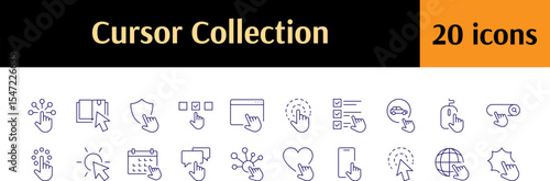Computer and Monitor Line Icon Collection. Cursor, Pointer Outline Signs for Graphic and Web Design, Apps, Adverts, Various Cards