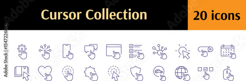 Computer and Monitor Line Icon Set. Cursor, Pointer Outline Signs for Graphic and Web Design, Apps, Adverts, Various Cards