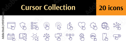 Computer and Monitor Line Icon Bundle. Cursor, Pointer Outline Signs for Graphic and Web Design, Apps, Adverts, Various Cards