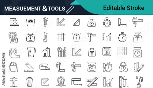Measurement & Tools Line Icon Set Editable Stroke Vector .