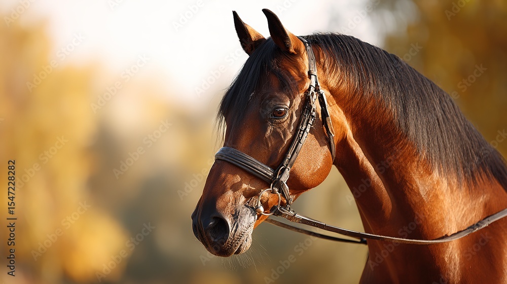 Obraz premium Majestic bay horse in profile, serene and powerful gaze, embodying grace and strength 