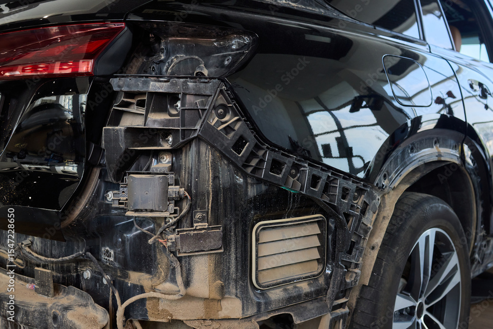 Fototapeta premium Rear view of a vehicle highlighting the blend of technology and design elements