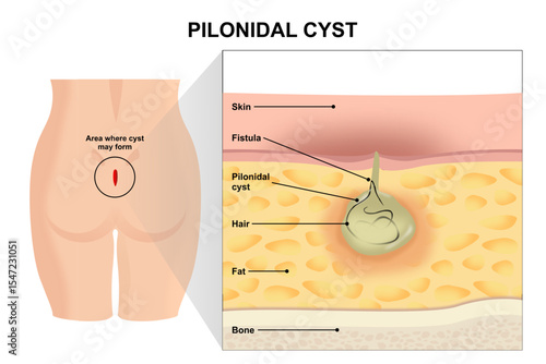 Pilonidal Cyst, Sinus Illustration Fluid-filled