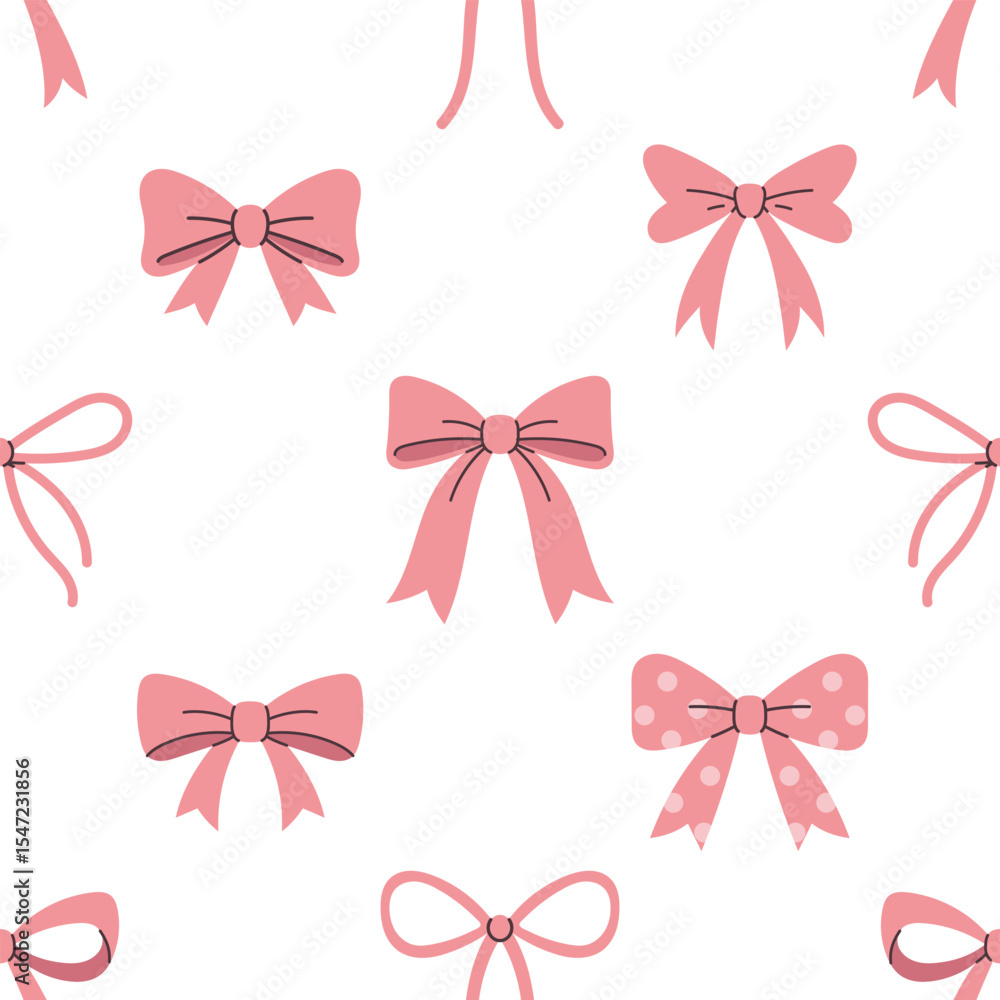 Sweet bow illustration. Pink seamless pattern coquette for gifts, textile, and romance. Wrapping design. Backgeound with bows. Sweet bow illustration. Pink seamless pattern coquette for gifts, textile, and romance. Wrapping design. Backgeound with bows.