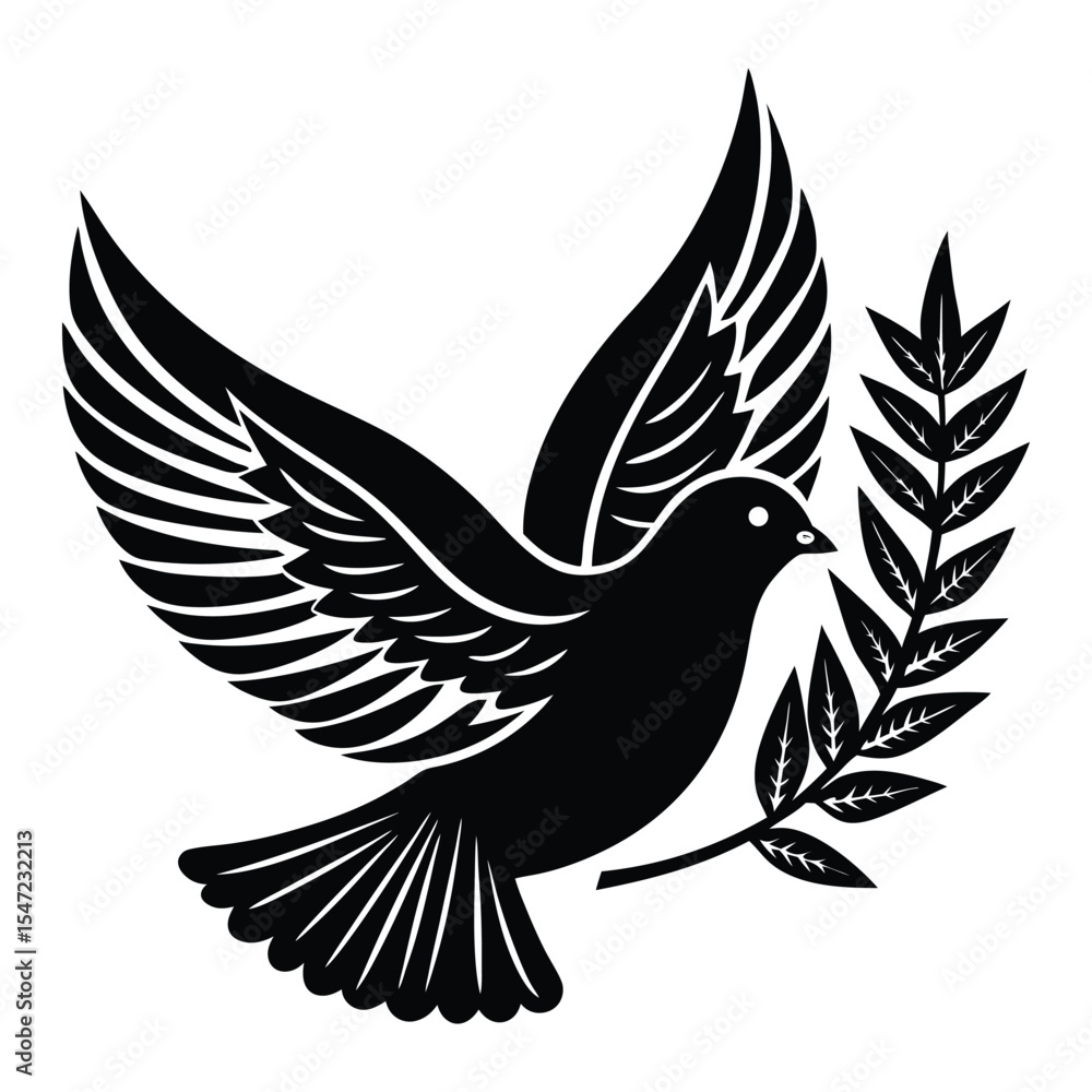 Obraz premium pentecost sunday dove with olive branch isolated icon silhouette vector art illustration on white background
