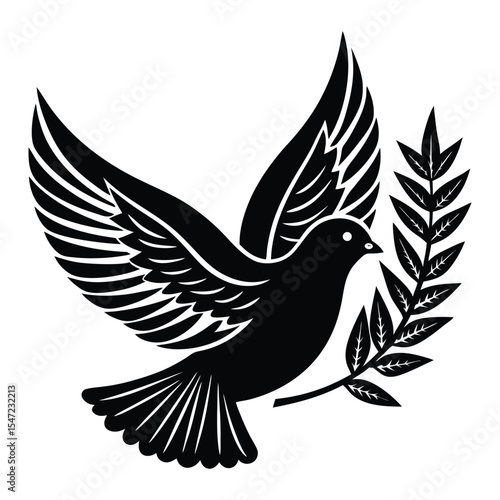 pentecost sunday dove with olive branch isolated icon silhouette vector art illustration on white background