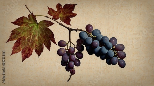 Autumnal grape harvest with leaf cluster, sun-drenched ripening in the late afternoon light, promising the bounty of Wine Country