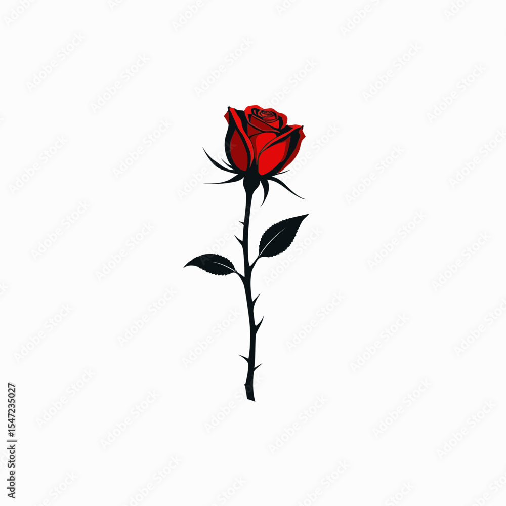 Fototapeta premium Red rose flower illustration on white background 