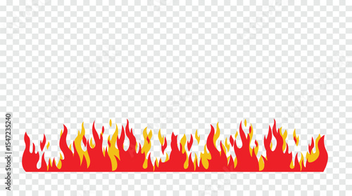 Cartoon fire flame border isolated on transparent background