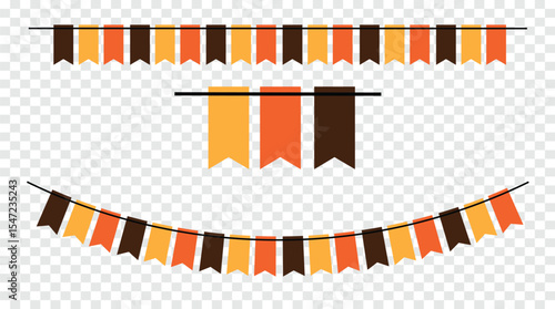 Colorful triangular pennant flags garland isolated on transparent background