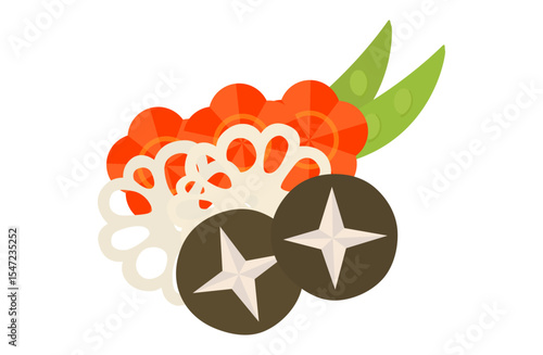 野菜の煮物のベクターイラスト 炊き合わせ 筑前煮 煮浸し 煮付け