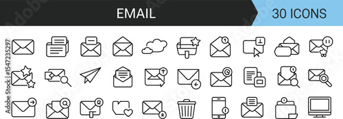 Email icons for messages and communication isolated on white background