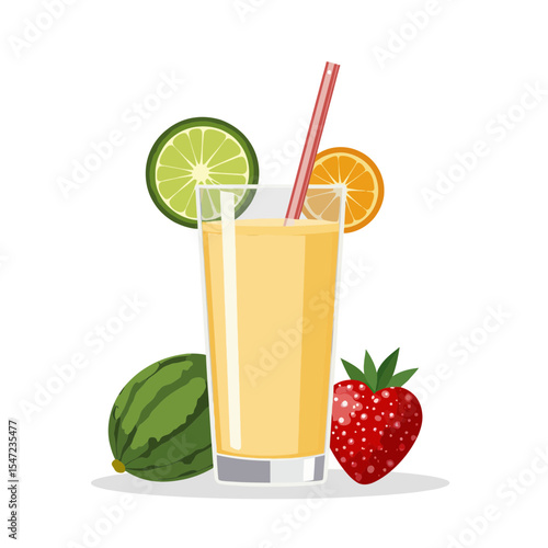 Fresh fruit juice with watermelon, strawberry, lime, and orange  
