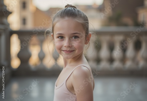 Young dancer in leggings smiling on a terrace, showcasing joy and grace Free Download Young dancer in leggings smiling on a terrace, showcasing joy and grace - GFXLoad