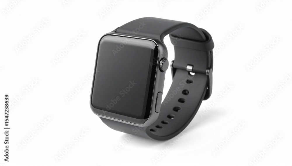 Sleek Black Smartwatch on White Background Sleek Black Smartwatch on White Background