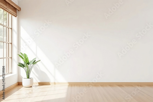 Empty white interior living room with light and shadow, white background