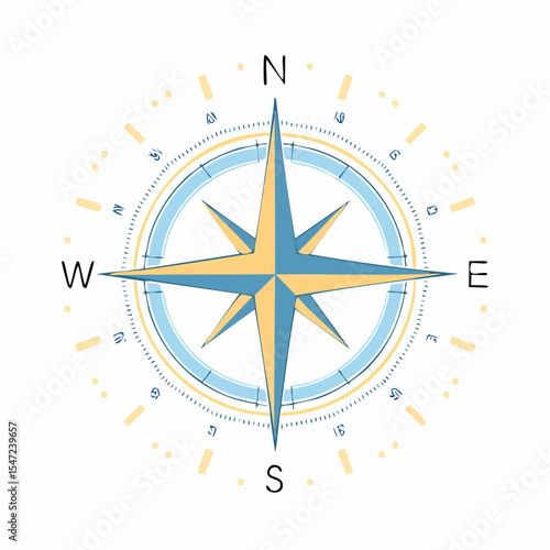 Minimalist Compass Rose Vector Icon North, South, East, West Navigation