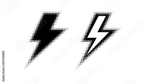 Lightning Strike Electric Sign Dots Halftone Vector Illustration