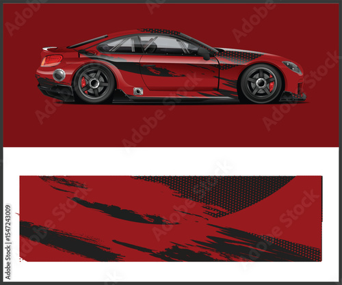Red Sports Car with Racing Decals and Matching Graphic Element