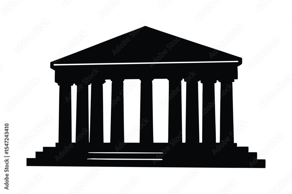 Obraz premium A black silhouette art of an ancient temple with columns.eps