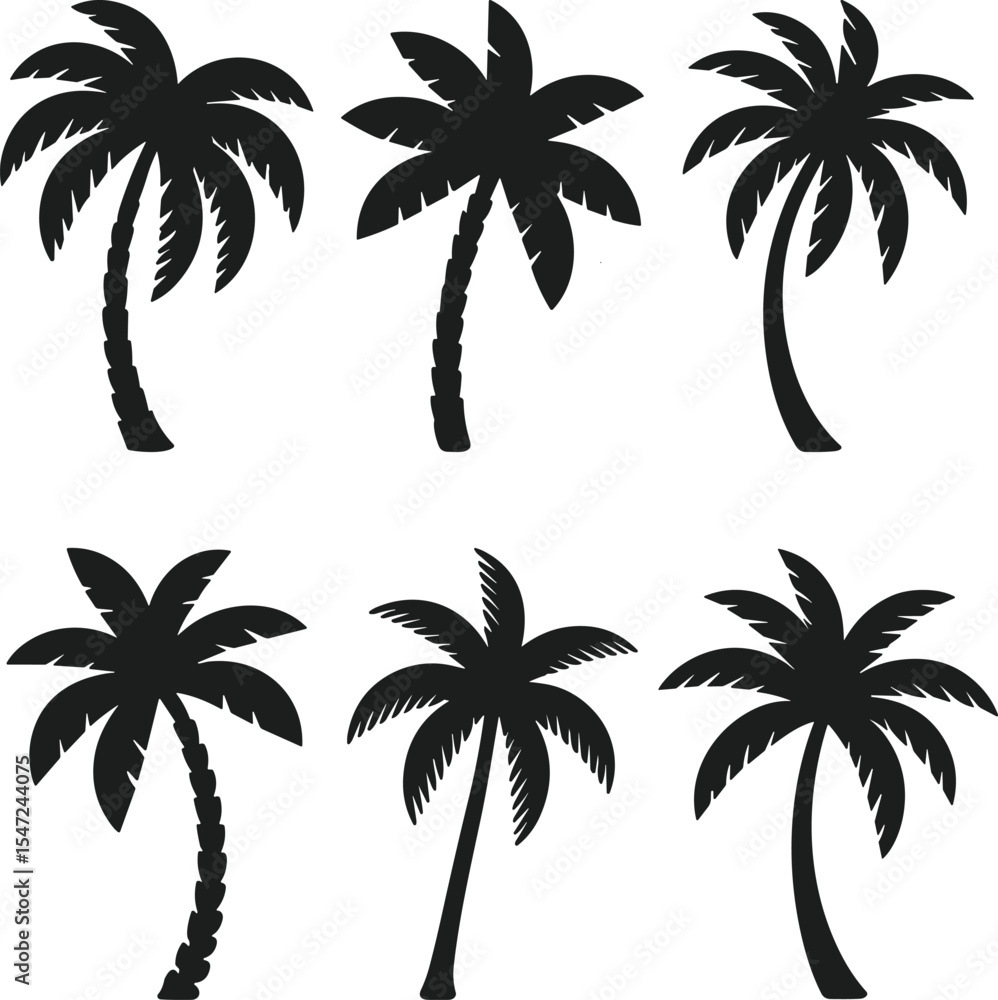 Fototapeta premium Set of Tropical Palm Tree Silhouettes - Beach Nature Vector Collection