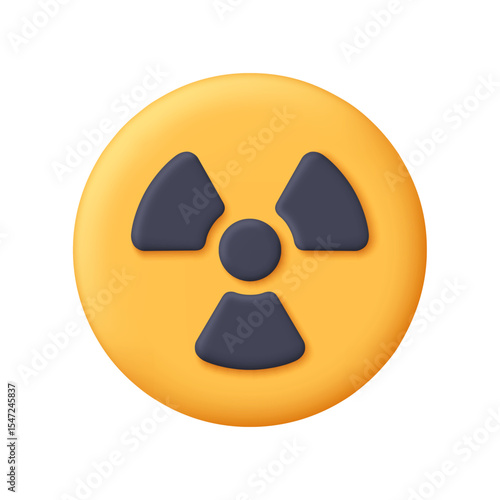 Black radioactive hazard symbol in black on a yellow round button. Danger, nuclear energy, radiation, or environmental warnings concept. 3d vector icon. Cartoon minimal style.