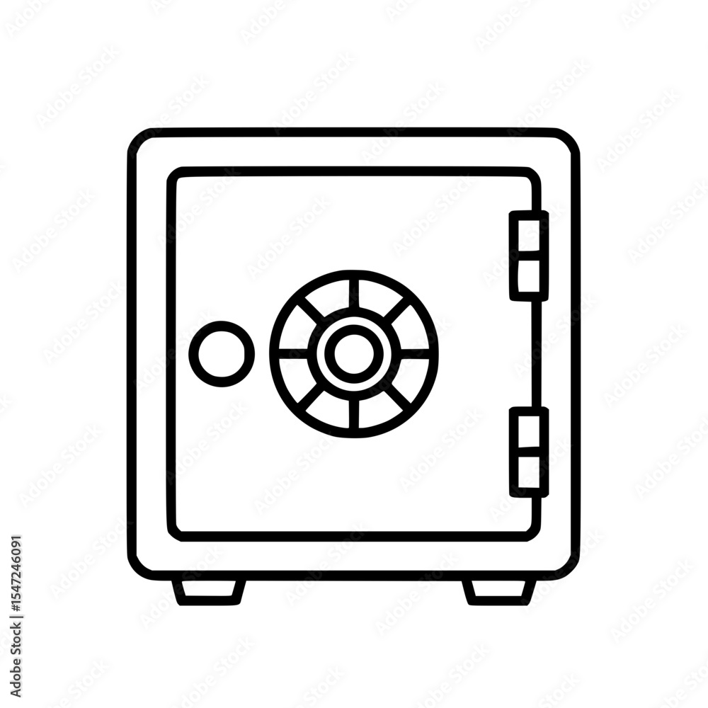 Line art illustration of a secure safe Line art illustration of a secure safe