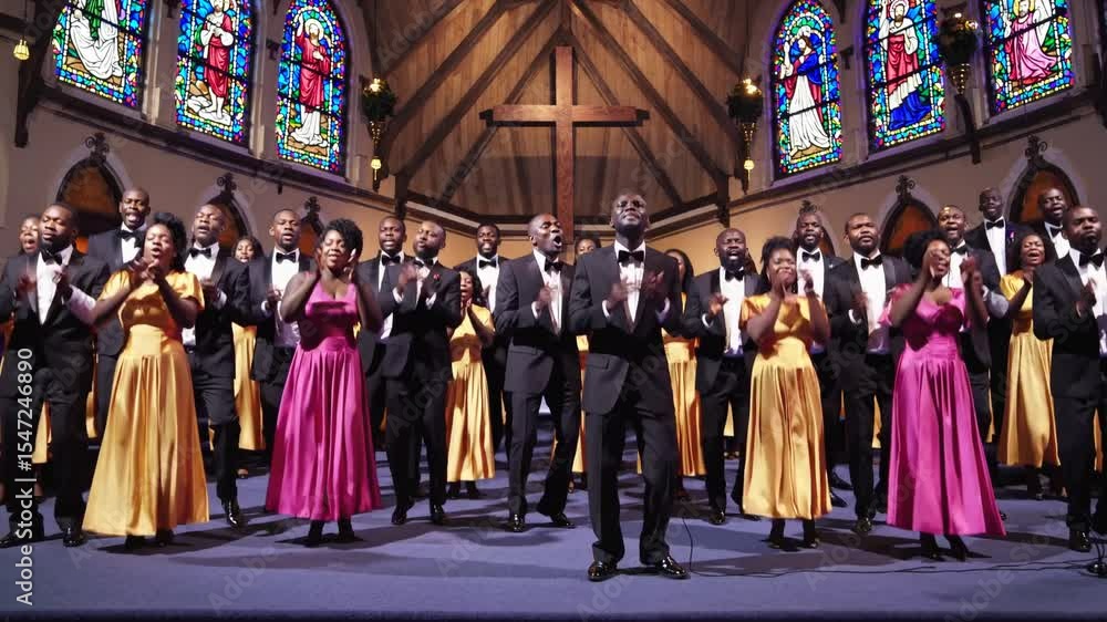 Conductor Robe Powerful gospel choir led by conductor in colorful formal robes ...