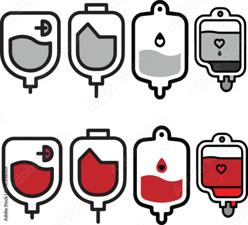 Blood Transfusion Bag Icon Set