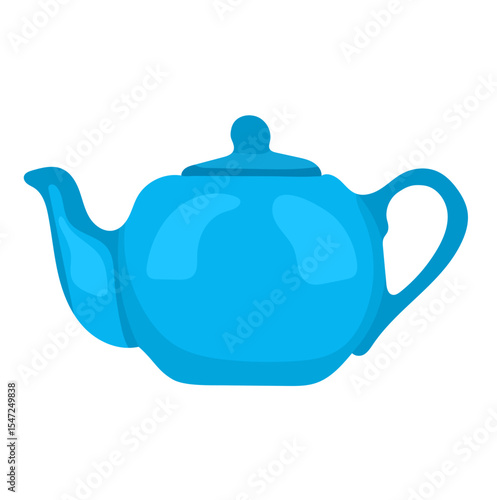 Blue Ceramic Teapot Illustration Isolated on White Background