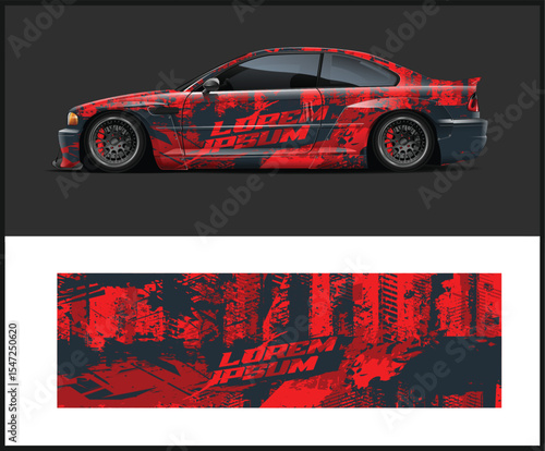 Red and Grey Abstract Car Wrap Design stylized