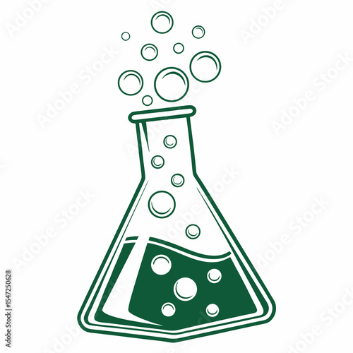 Erlenmeyer Flask with Bubbling Liquid Green Line Art Illustration