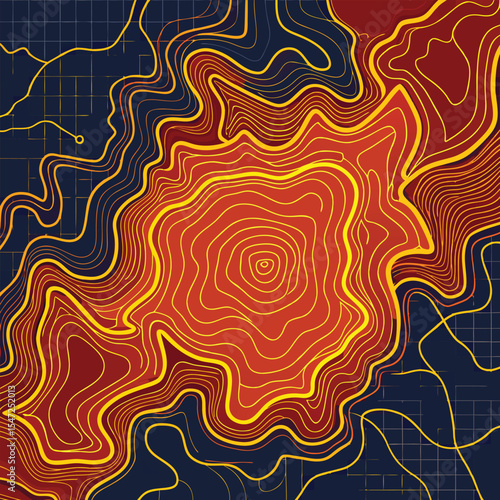 Background of the topographic map. Topographic map lines, contour background. Geographic abstract grid