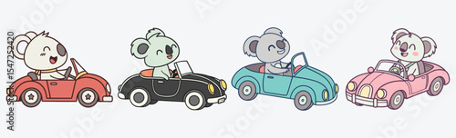 Photography colorful funny animal riding car
