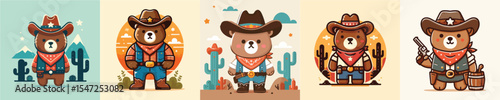 vector image bear wearing cowboy clothes flat design