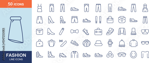 Set of fifty fashion line icons isolated on white background