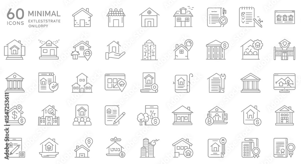 Minimalist real estate icon set showcasing property, finance, and location services Minimalist real estate icon set showcasing property, finance, and location services
