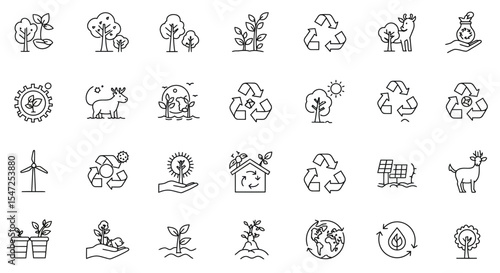 Collection of environmentally friendly icons representing sustainability and conservation